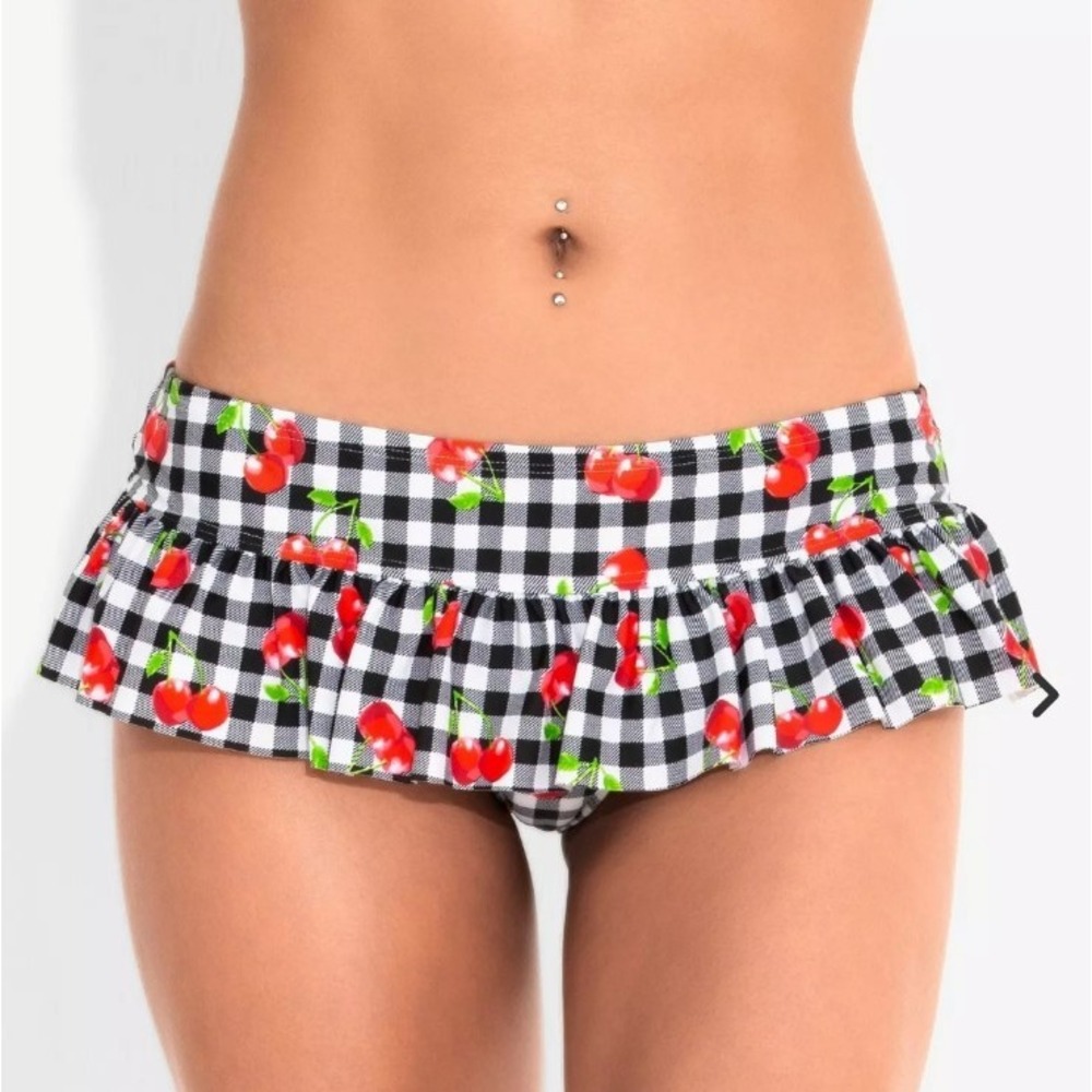 Cherry Gingham Ruffle Skirt Swim Bottoms Hot Topic - Medium
